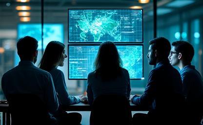Mobile professionals networking and analyzing digital maps