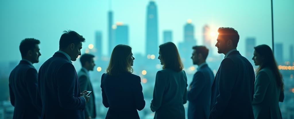 Mobile network experts collaborating in Milan cityscape