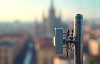 Antenna close-up with Milan skyline